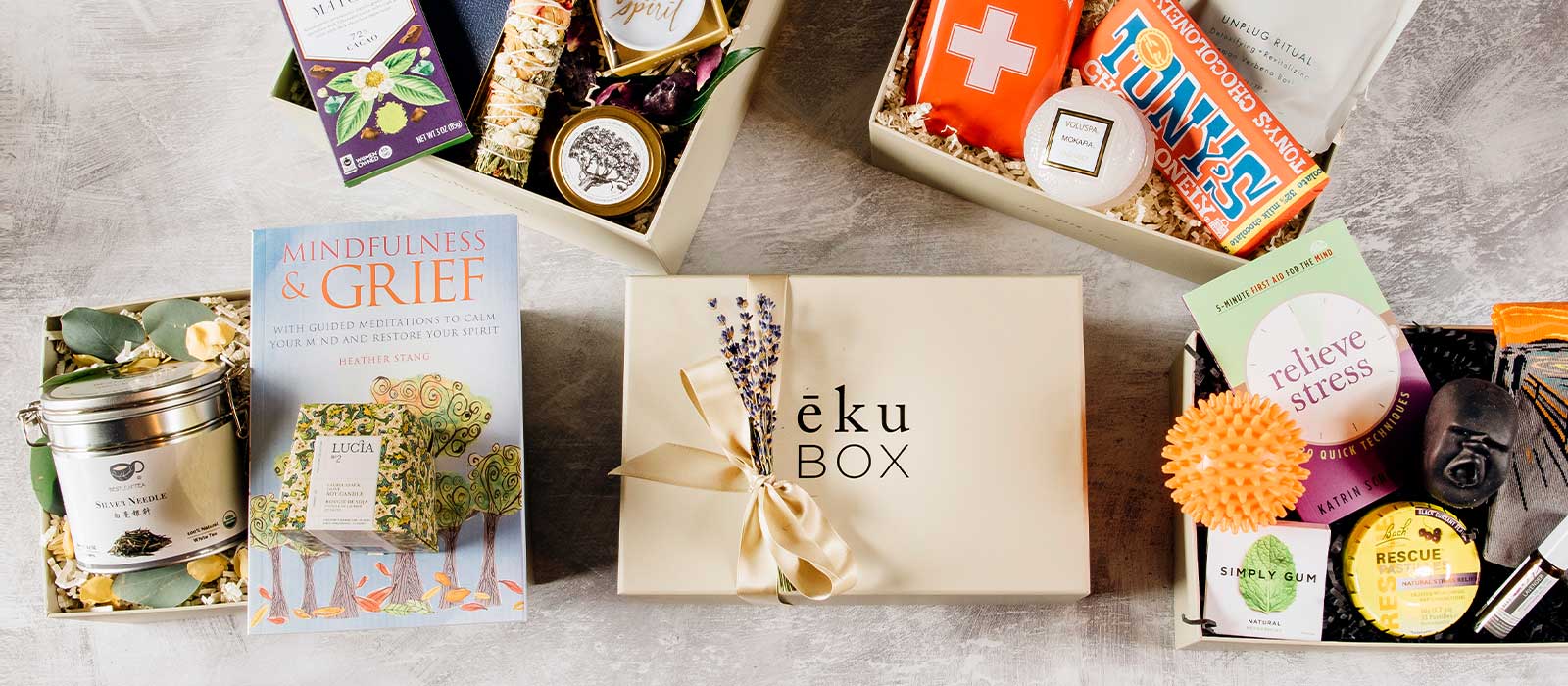 Curated sympathy gift boxes designed to offer comfort and care, beautifully packaged for expressing condolences during a time of loss.