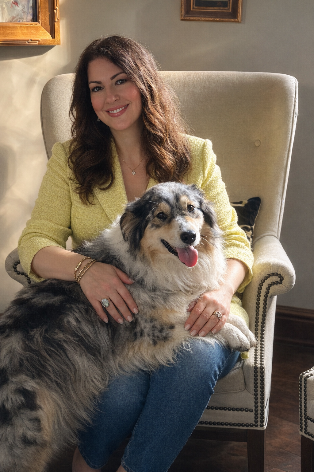paula founder and cheif gift guru with her dog sage