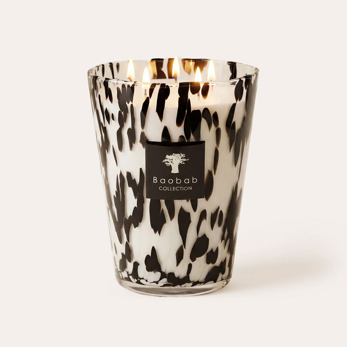 Baobab Black Pearls Candle - Grande size -a glass black and clear glass vessel on a white background