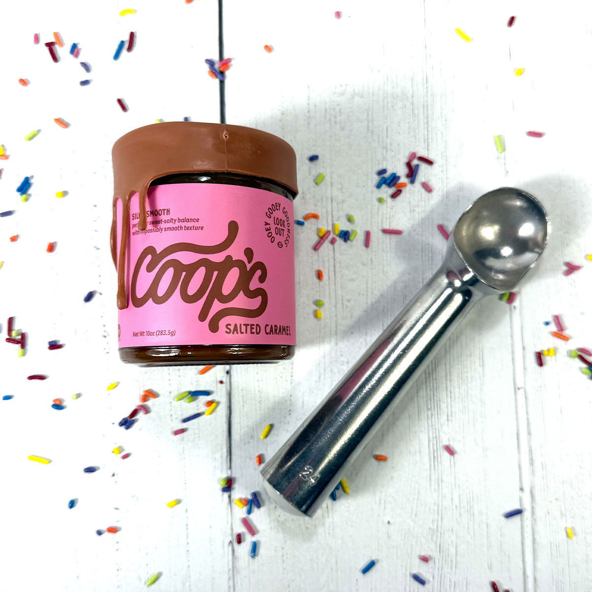 Coops salted caramel topping and ice cream scoop | ekubox