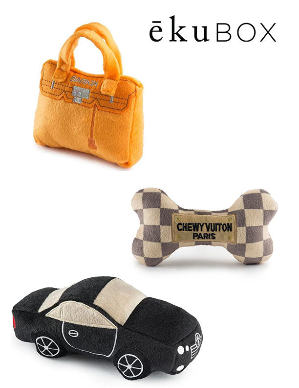 Dog Toys - Barkin Bag dog toy, Chewy Vuitton dog toy, furcedes benz dog toy