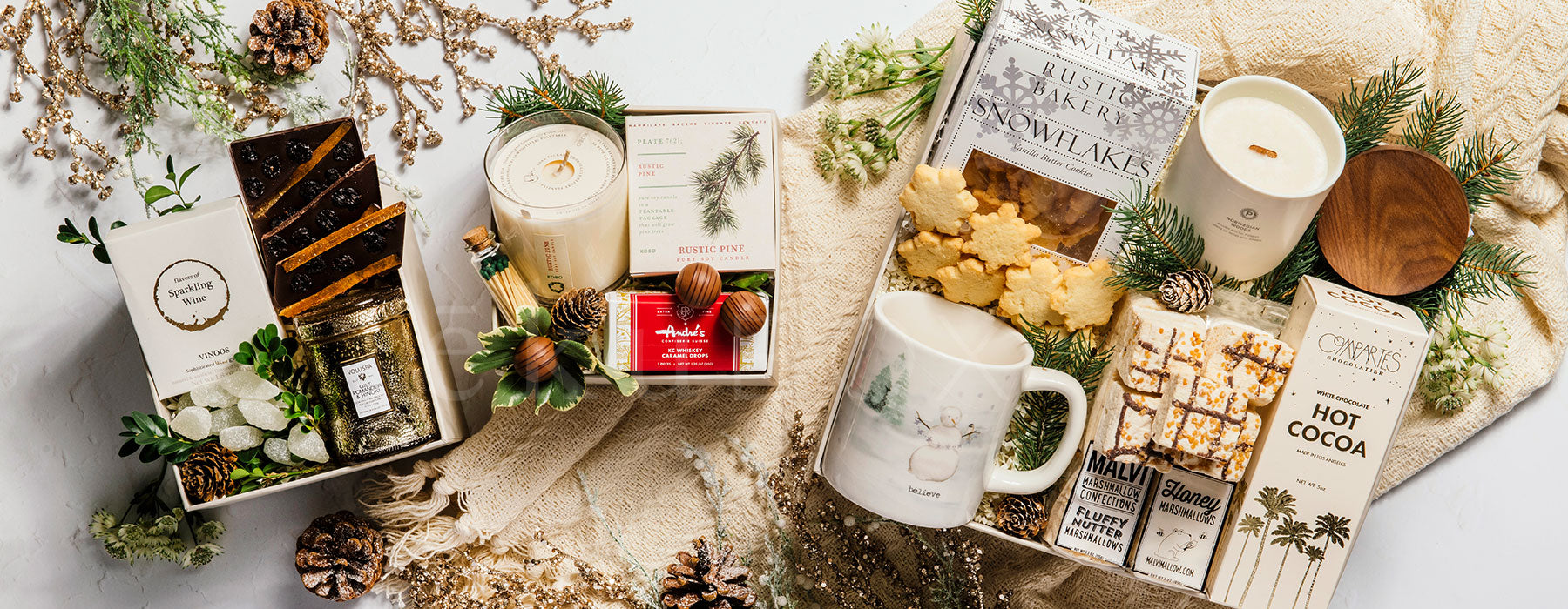 Luxury custom corporate gift boxes curated by ekuBOX for executive holiday gifting — hand-adorned in the ekuBOX studio with dried lavender, rose petals, and a handwritten note