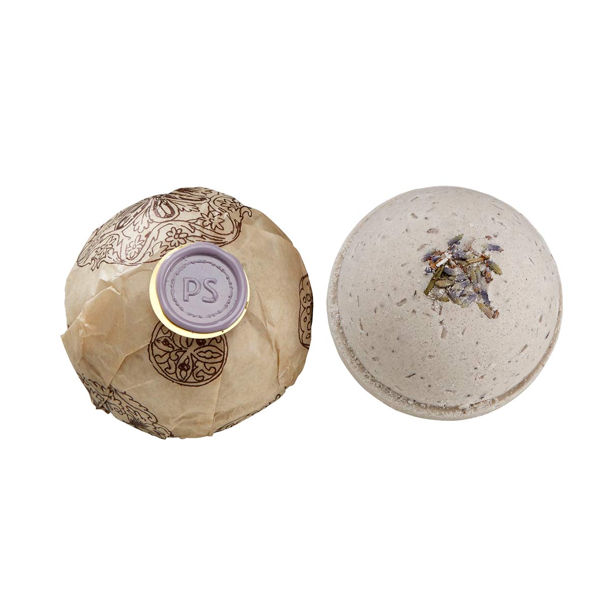bath bomb wrapped in paper with a wax seal