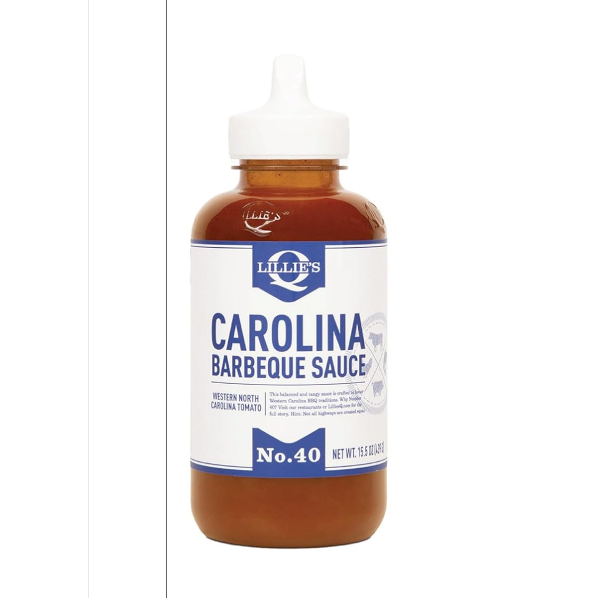 Bottle of Lillie's Carolina Barbeque Sauce on a white background