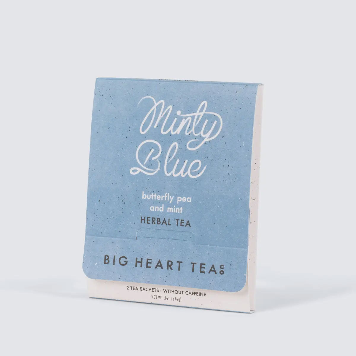 Minty Blue Butterfly Pea and min tea packet on white background