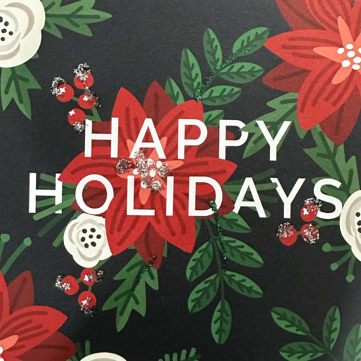 poinsettia happy holidays gift card with floral pattern