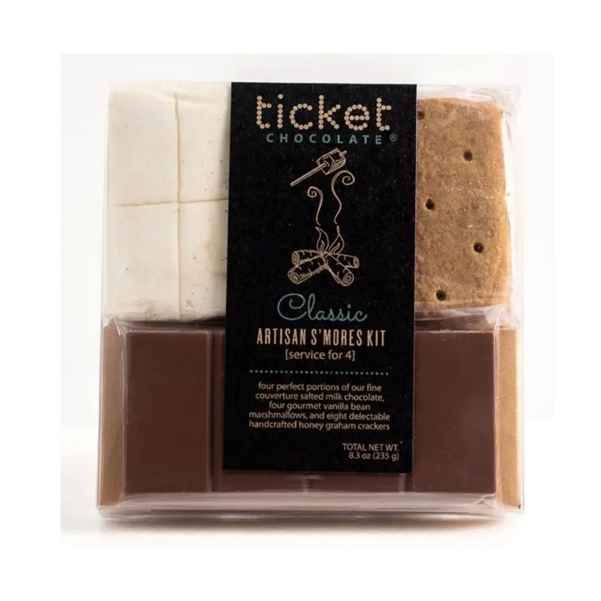 ticket chocolate artisan s'mores kit on. a white background