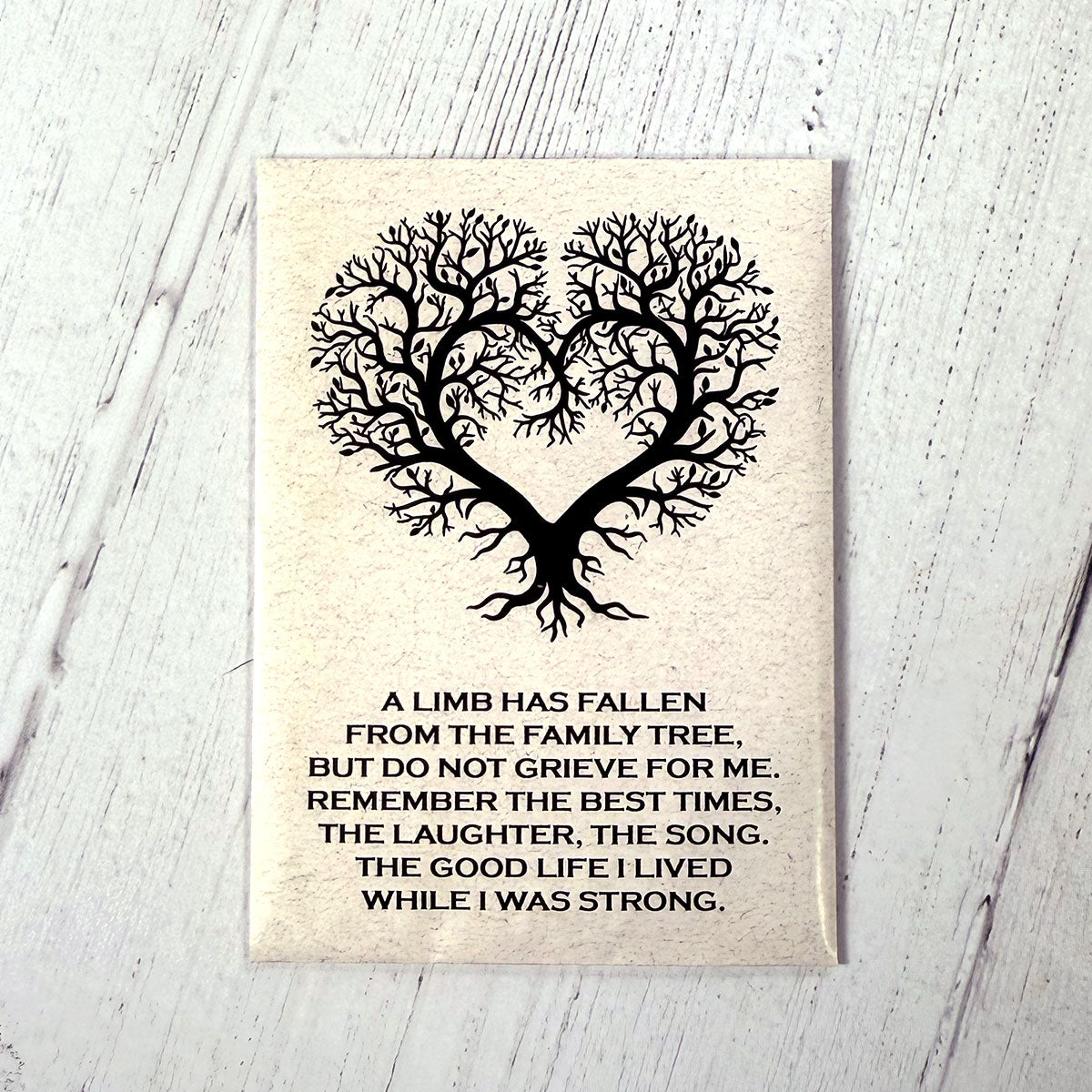 Sympathy Forget Me Not Seeds with a sympathy message front view