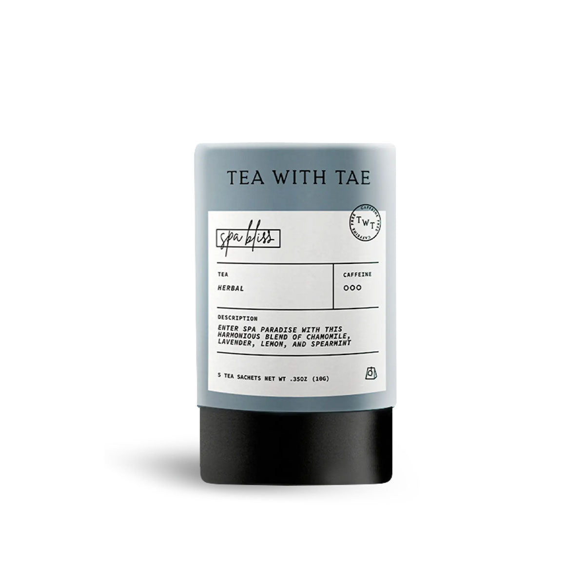 Tube of tea with a with label on a white background