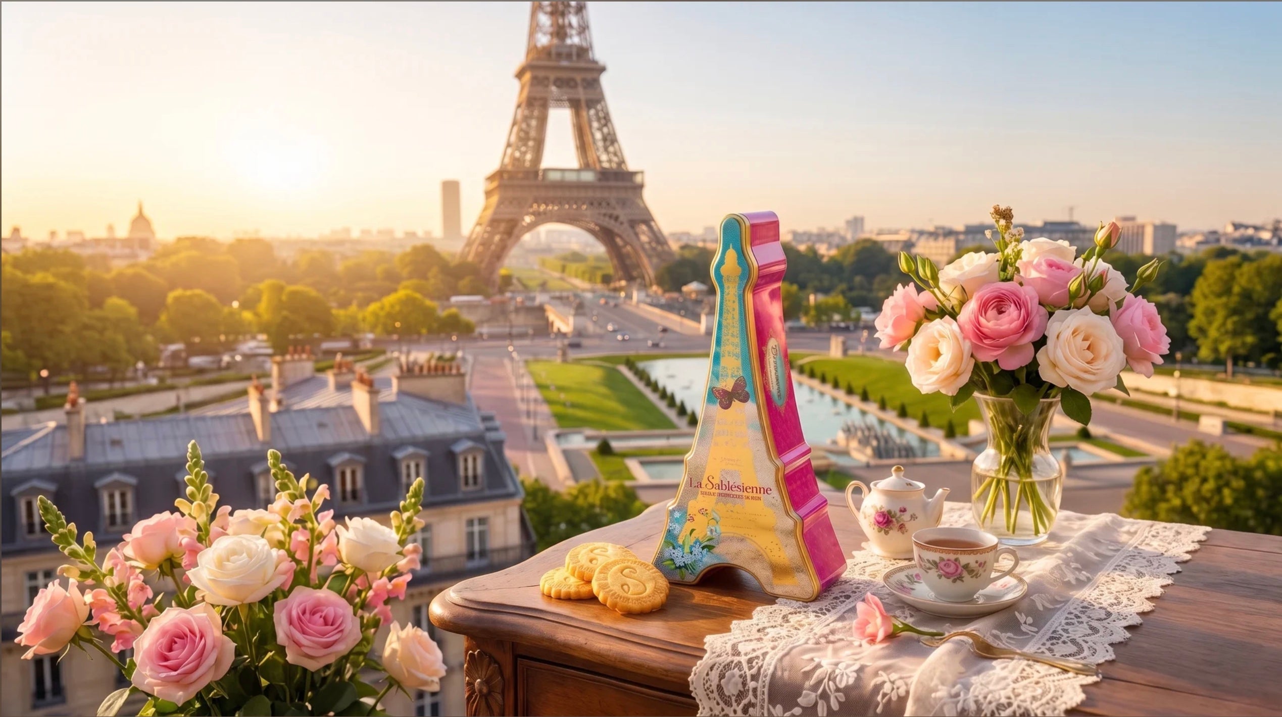Six French-themed luxury gift boxes from ekuBOX arranged on a dark background