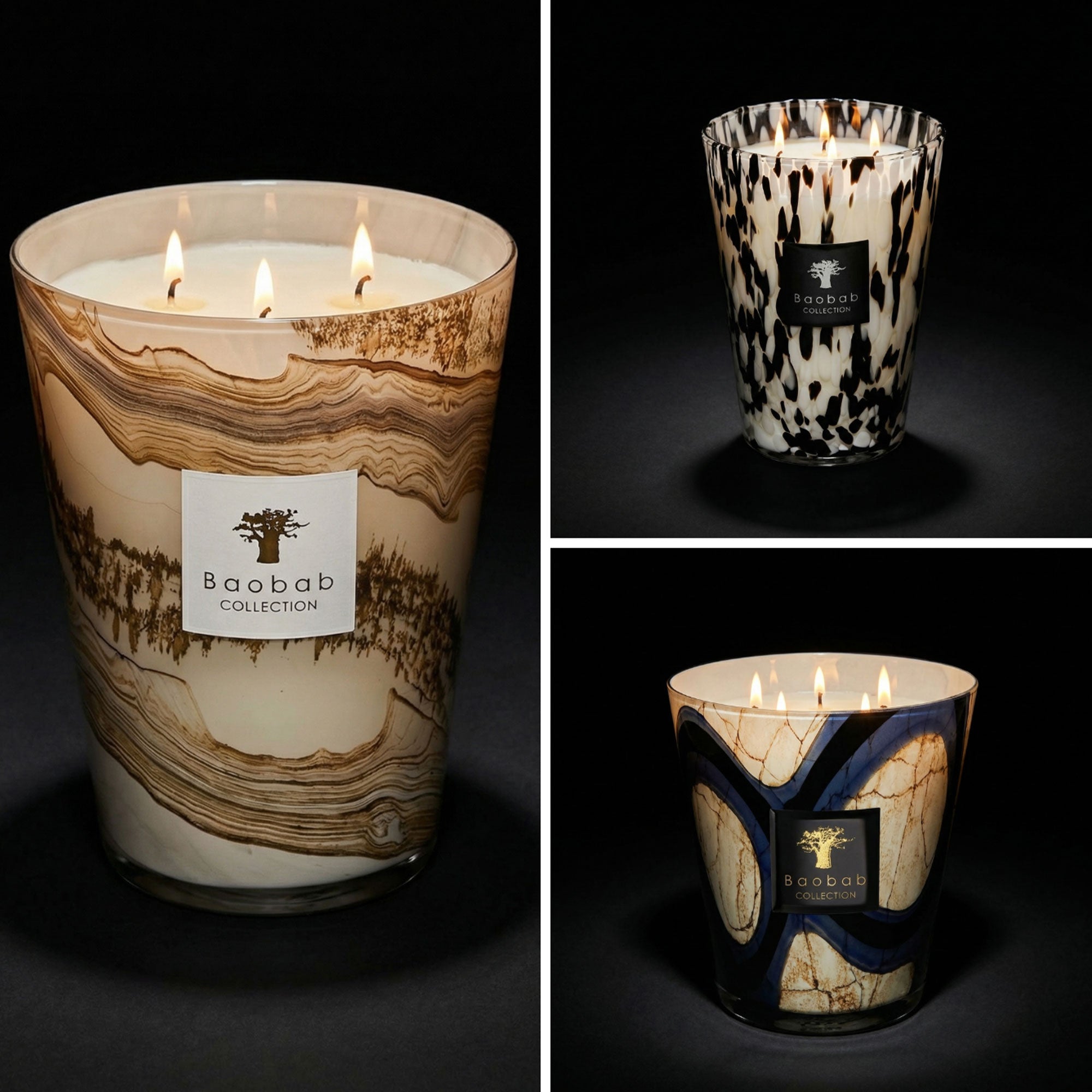 Three Baobab candles from our Baobab collection styled together 