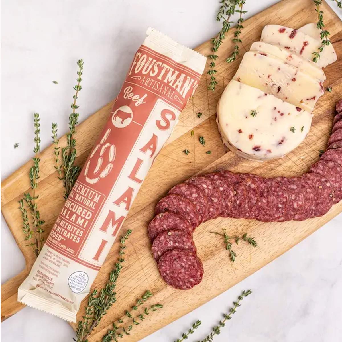 Foustmans artisanal salami included in our graze charcuterie gift basket 