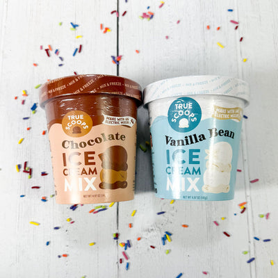 true scoops ice cream mix vanilla and chocolate flavors 
| ekubox