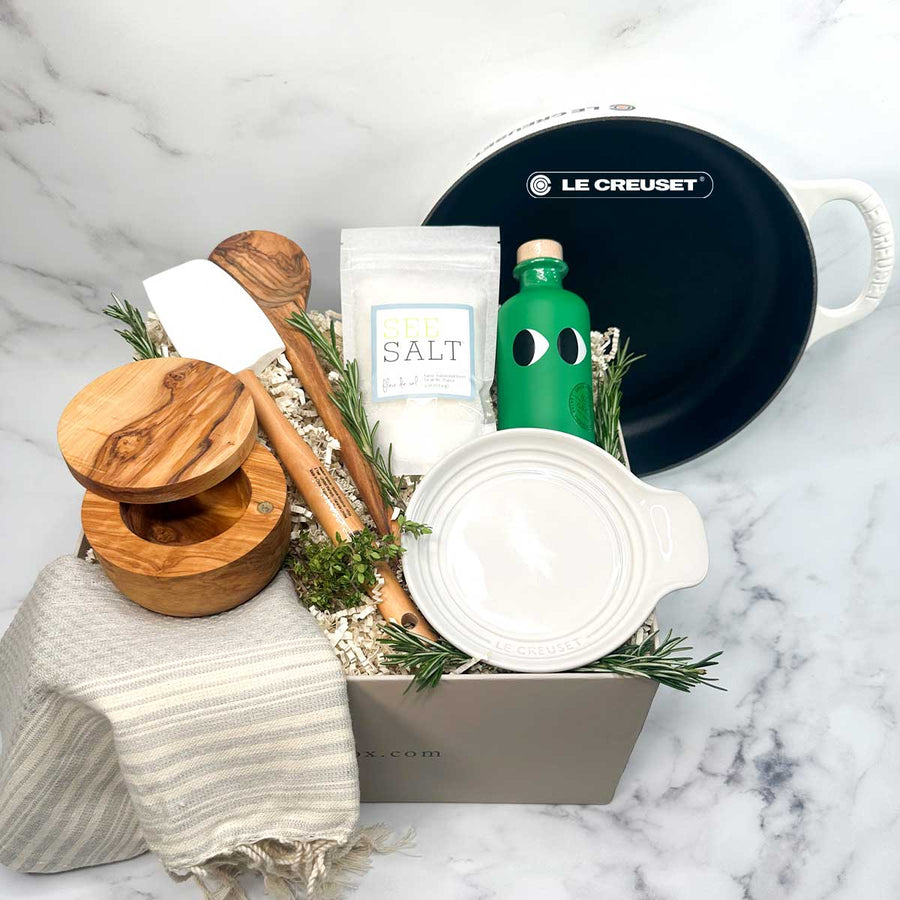 Gourmet Kitchen Essentials Set Basil Oil and Le Creuset Everyday Pan from ekuBOX