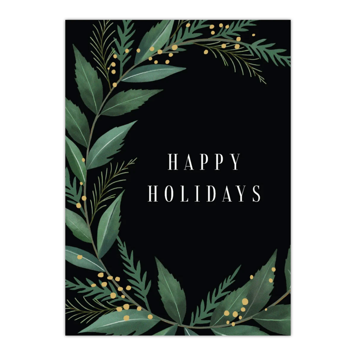 image of holiday card in black and green with Happy Holidays on it