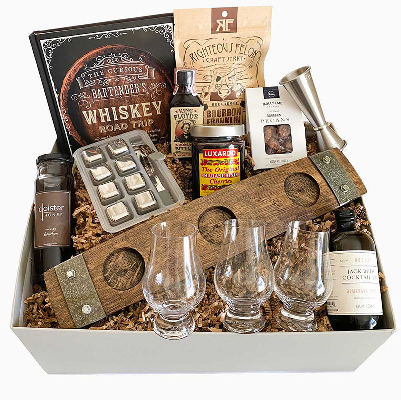 Make a statement with this amazing Bourbon Lover's Gift Box. Everything they need to enjoy bourbon and more - except the bourbon of course. Shop bourbon gifts. Makes an amazing client gift, closing gift, birthday gift and more. Who wouldn't love this? 