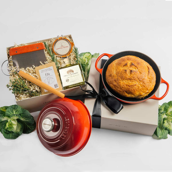 Le Creuset Bread Oven and Sourdough Bread Baking Kit by ekuBOX. Everything they need to start baking bread.