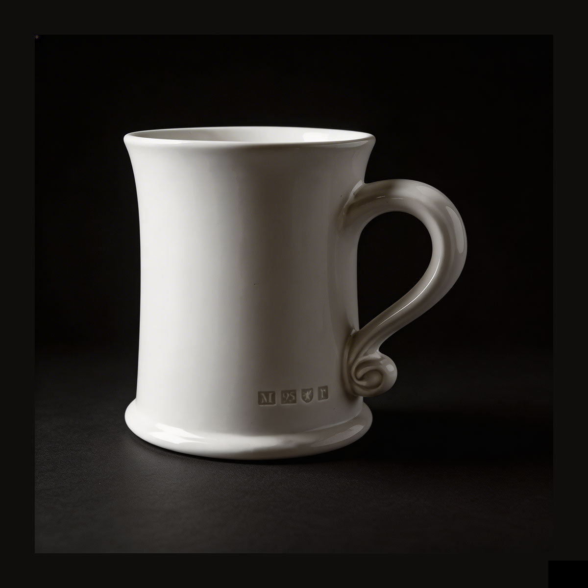 MATCH Collection White ceramic mug with a decorative handle on a black background