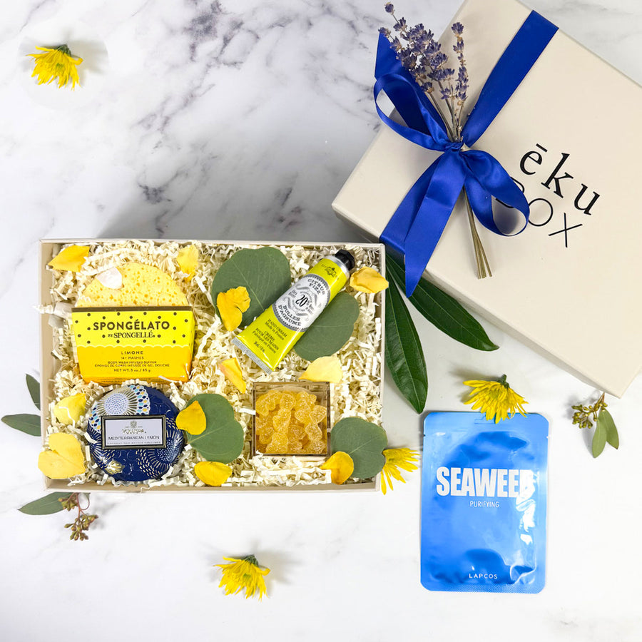 Mediterranean Lemon Mini Spa Gift Box Set presentation - ekuBOX Luxury gifts 