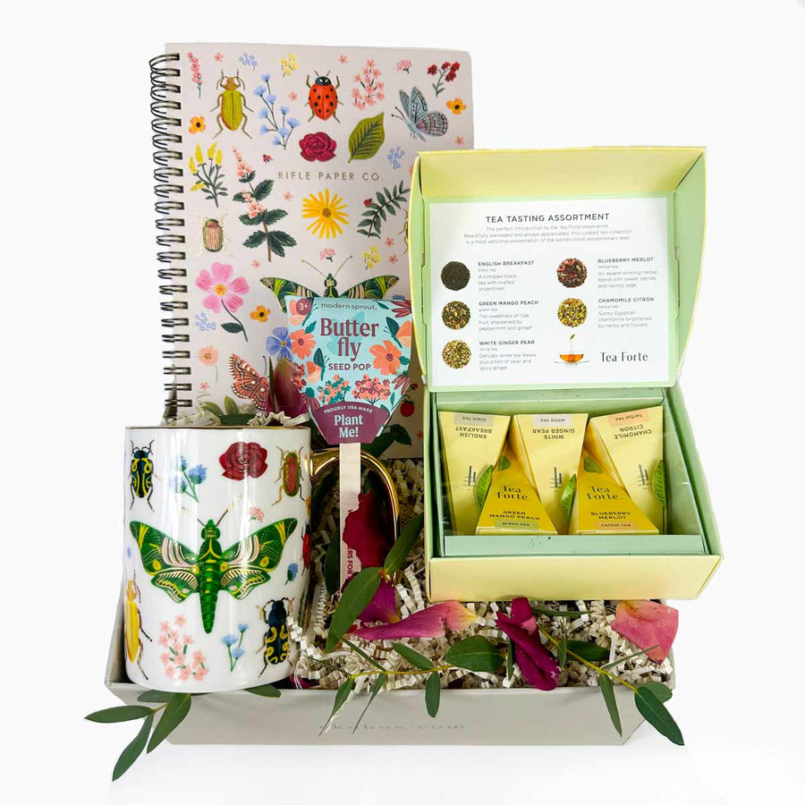 Secret Garden Tea Time Gift Box with butterfly seed pop & Rifle Paper Co mug & notebook | ekuBOX