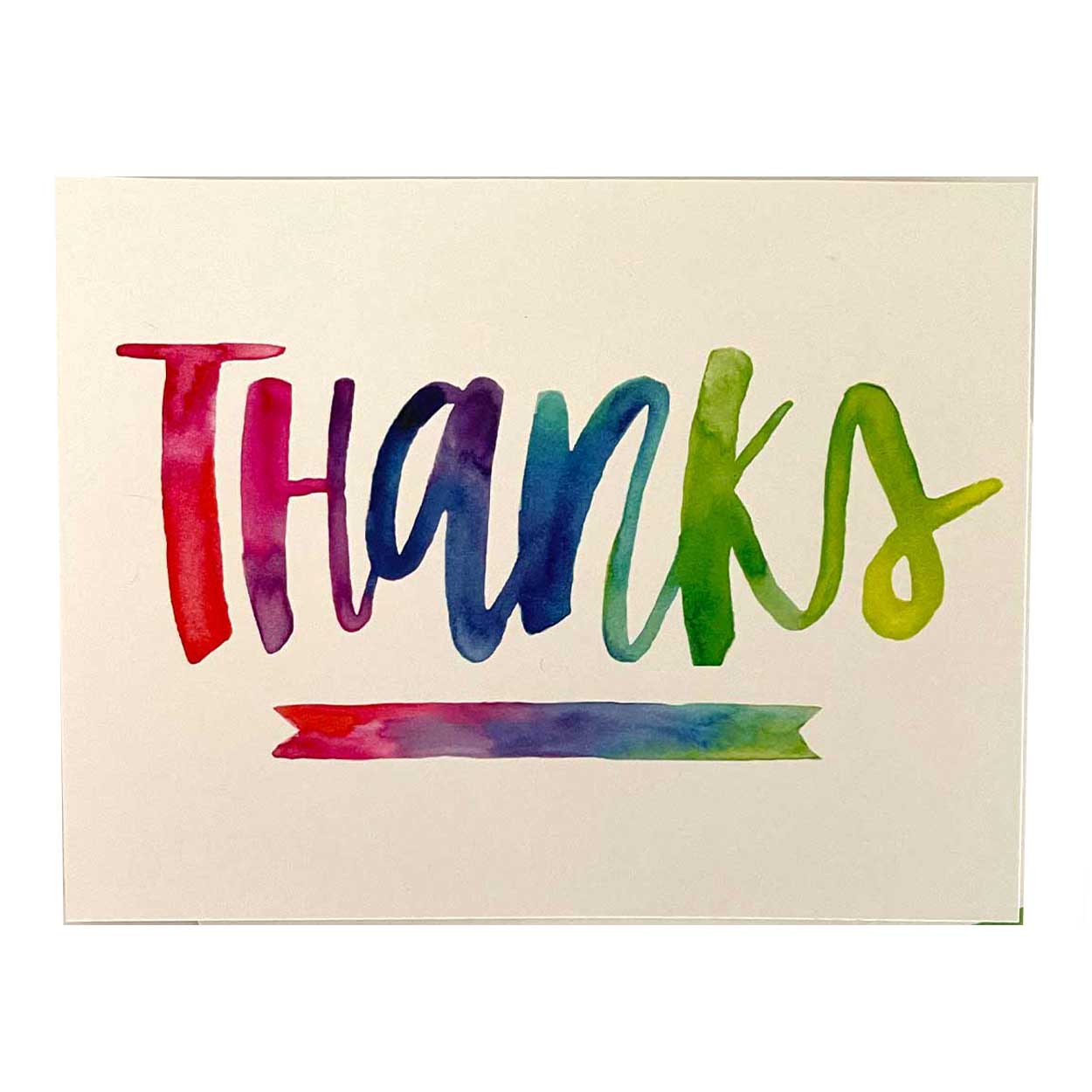 gift card choice thanks in watercolor in  rainbow of colors on white card