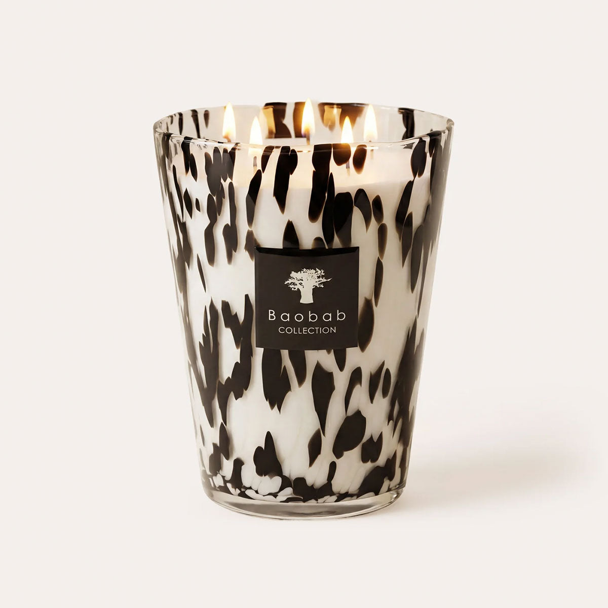 Baobab Black Pearls Candle - Grande size -a glass black and clear glass vessel on a white background