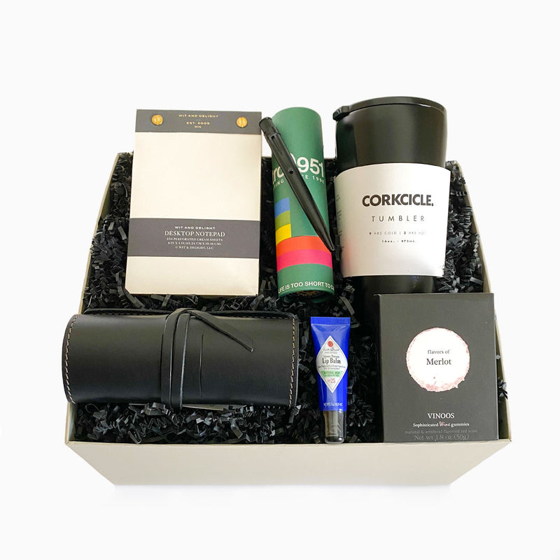 Ready-to-ship gift boxes, semi-custom gift boxes and custom curated employee gifts, client gifts and corporate gifting. Send the right message every time. We include a handwritten note with your personal message. Custom branding is available.