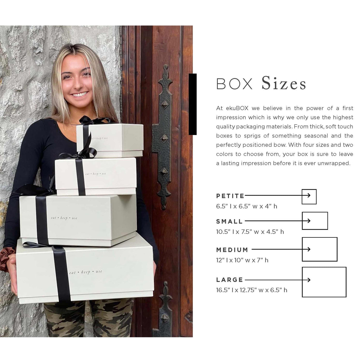 We believe in the power of a first impression, that's why we use only the finest packing materials. From thick soft-touch boxes, and thick satin ribbons to a spring of something seasonal on top. We take great pride in our presentation.