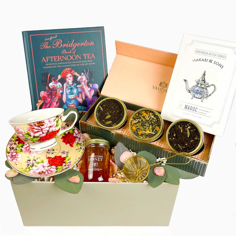 The unofficial Bridgerton Tea Set Gift Box. Do you know someone who loves a proper English Tea? Do you know a Bridgerton fan - if so, this is the perfect gift for them. Shop luxury curated gift boxes for all occasions.