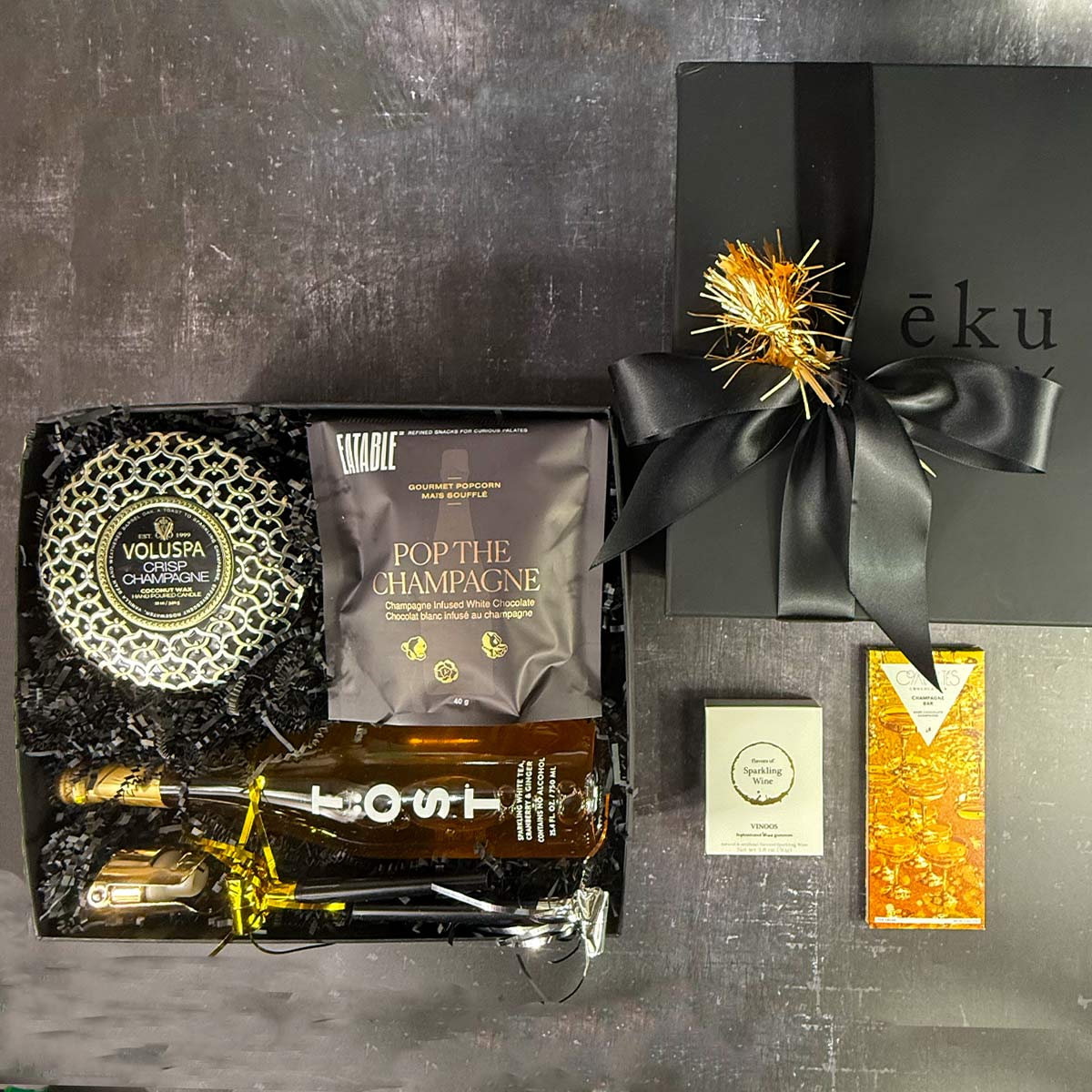 top view of cheers celebration gift box presentation | ekubox