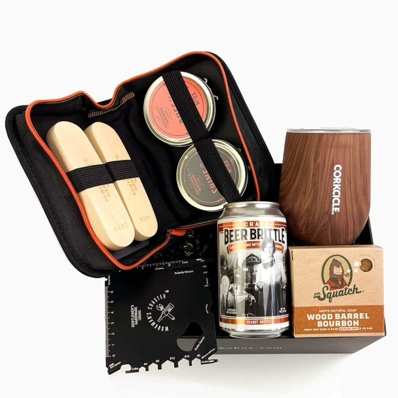 This men's grooming kit has everything the Dapper Dude needs to look and feel amazing along with a a coaster that's also a handy 20-function tool and a sweet treat