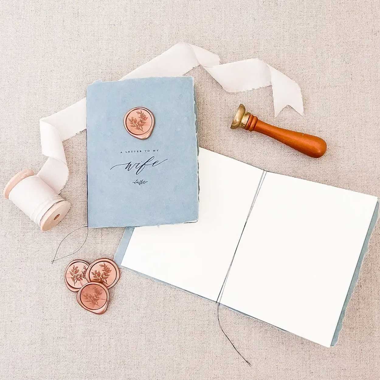 ekuBOX bride gift Something Blue Give Her the Enchanting vow book and wax seals