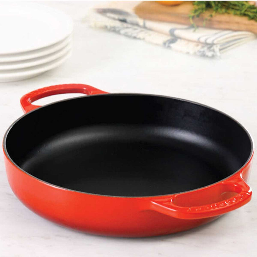 Le Creuset Everyday Pan in Cerise come in our Le Creuset  Gourmet Kitchen Essentials Set at ekuBOX.com