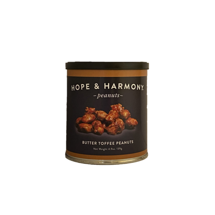 Can of Hope & Harmony Butter Toffee Peanuts on a white background