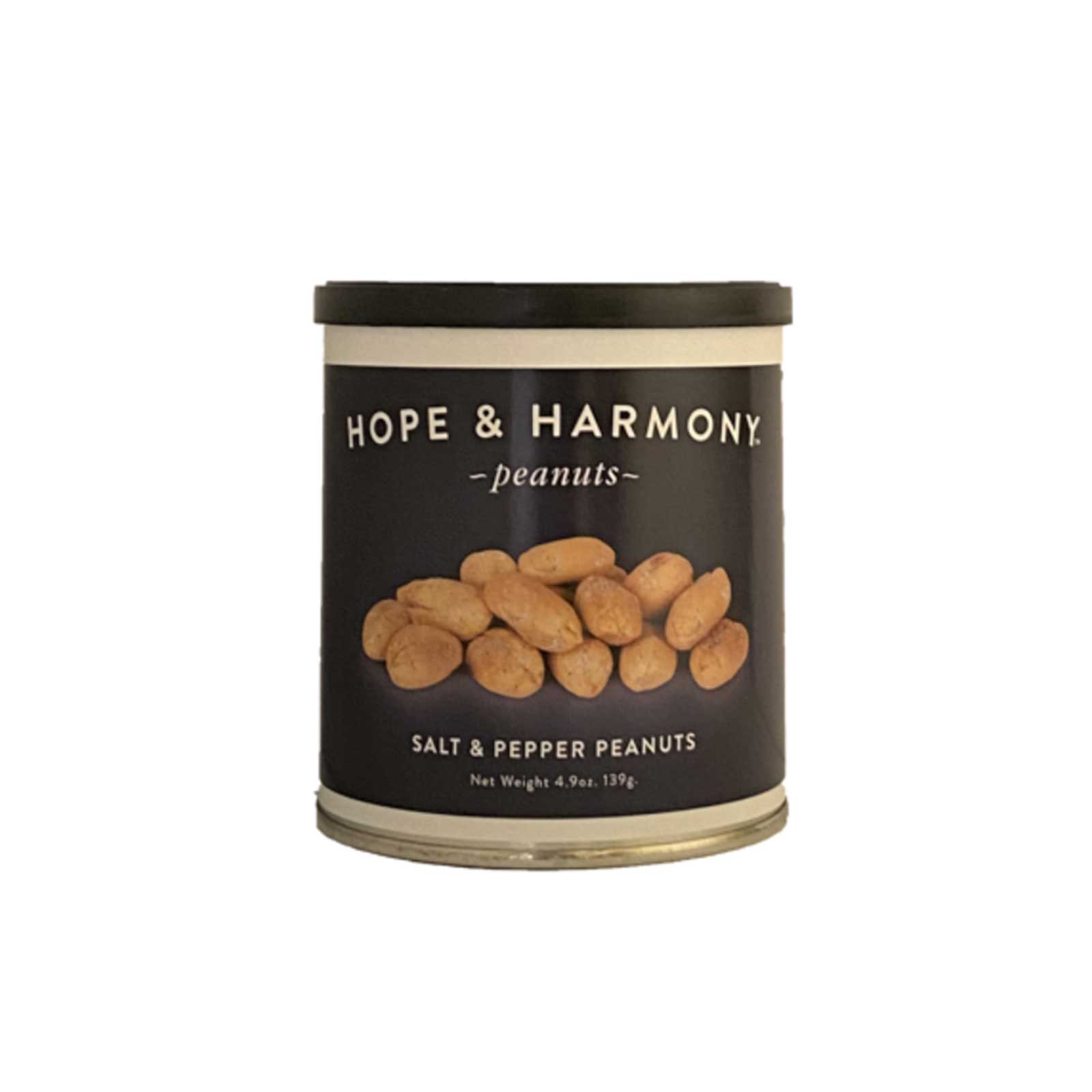 Can of Hope & Harmony Salt & Pepper Peanuts on a white background