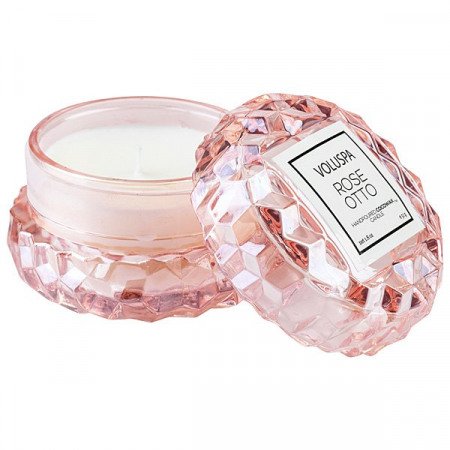 Pink crystal macaron candle by Voluspa on a white background