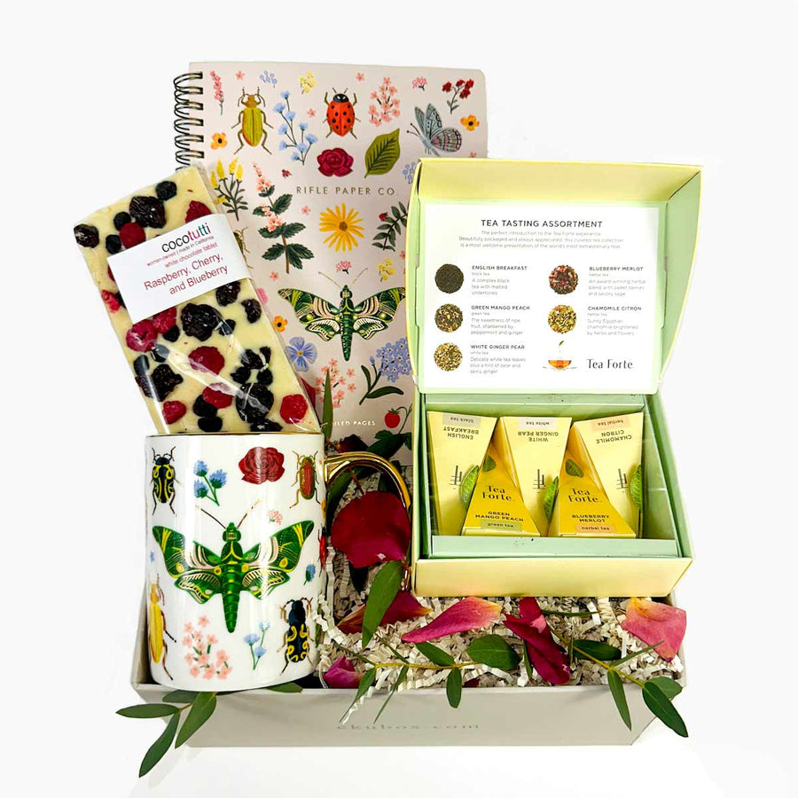 Secret Garden Tea Time Gift Box with butterfly French White Chocolate berry embedded bar | ekuBOX