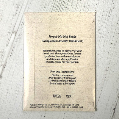 Sympathy Forget Me Not Seeds with a sympathy message back view
