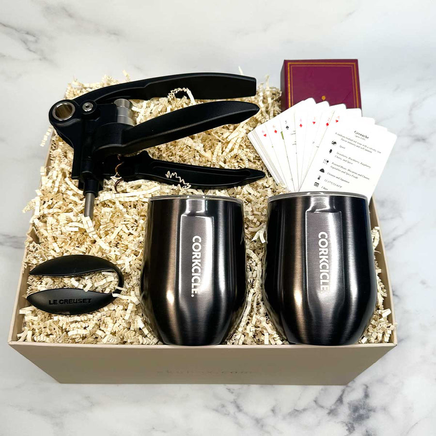 Wine Lover's Gift Box with the Le Creuset Original Lever and Foil Cutter Wine Opening Kit - ekuBOX